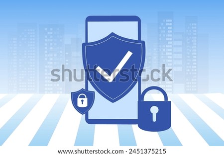 Smartphone with protection shield and padlock, data protection and pdpa concept. Mobile security app on smartphone screen.secure data management and protect data from hacker attacks vector