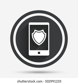 Smartphone protection sign icon. Shield symbol.