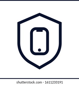 Smartphone protection vector icon. Personal data security and mobile data related icon. Shield with mobile phone flat icon.