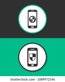 Smartphone protection vector icon. Smartphone with shield.