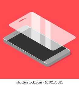 Smartphone with protector glass in isometric style.Vector illustration.