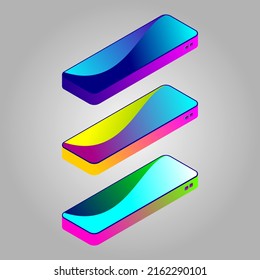 Smartphone prototype frame less blank screen, isometric position. Smartphone from different angles. 