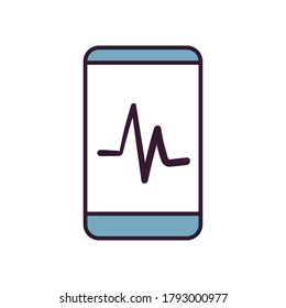 smartphone with pulse line and fill style icon design, healthy sport and activity theme Vector illustration