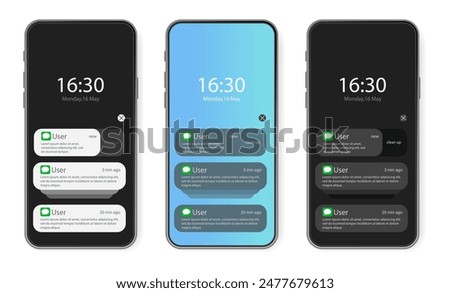 Smartphone with push notification message. Push notification message on a screen phone