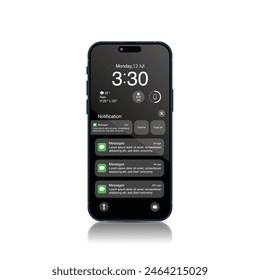 Plantillas de notificaciones push de smartphone: Optimiza las ventanas emergentes SMS de teléfonos móviles con opciones y Botones claros. Vector.