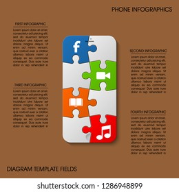 Smartphone puzzle color infographic for business presentation. Business presentation phone made form of a puzzle eight pieces