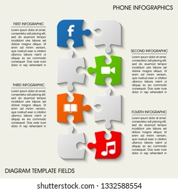 Smartphone puzzle color infographic for business presentation. Business presentation phone made form of a puzzle eight pieces