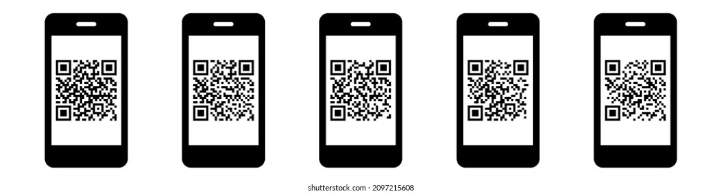 Smartphone with qr code icon set
