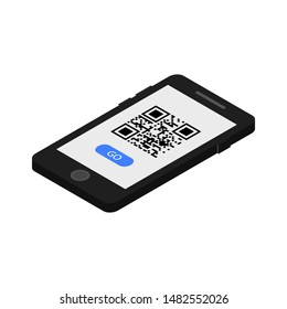 Smartphone with QR code. Mobile phone. Vector