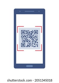 Smartphone con código QR en pantalla. Análisis de código QR o captura el teléfono móvil. Reconocimiento de iconos o lectura de código qr en estilo plano
