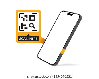 Smartphone QR Code 'SCAN HERE' Label Template - Ideal for Mobile Apps, Brochures, Posters, Banners, and Presentations. Vector.	