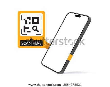 Smartphone QR Code 'SCAN HERE' Label Template - Ideal for Mobile Apps, Brochures, Posters, Banners, and Presentations. Vector.	