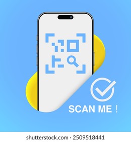 Smartphone QR Code Scan Me Template for App Screenshots. Ideal for Landing Pages, UI, Web, Mobile Apps, Banners and Flyers. Vector Illustration for QR Verification.