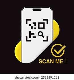 Smartphone QR Code Scan Me Template for App Screenshots. Ideal for Landing Pages, UI, Web, Mobile Apps, Banners and Flyers. Vector Illustration for QR Verification.