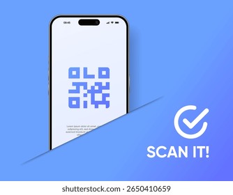 Smartphone QR code scan screen. Template for QR code app screenshots. UI, web, mobile apps interface. Vector Illustration EPS10