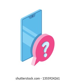 Smartphone question 3d vector icon isometric pink and blue color minimalism illustrate