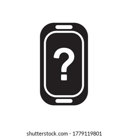 smartphone con icono de signo de interrogación en pantalla sobre fondo blanco, estilo de silueta, ilustración vectorial