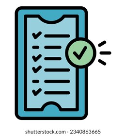 Smartphone quiz icon outline vector. School study. Computer test color flat