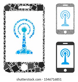 Smartphone radio control composition of irregular items in variable sizes and color tints, based on smartphone radio control icon. Vector rugged items are organized into collage.