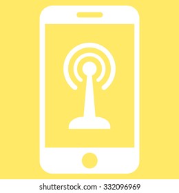 Smartphone Radio Control vector icon. Style is flat symbol, white color, rounded angles, yellow background.
