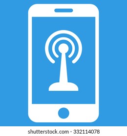 Smartphone Radio Control vector icon. Style is flat symbol, white color, rounded angles, blue background.