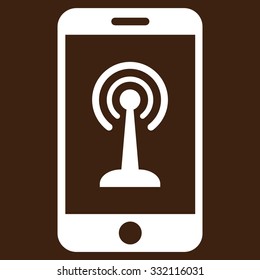 Smartphone Radio Control vector icon. Style is flat symbol, white color, rounded angles, brown background.