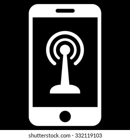Smartphone Radio Control vector icon. Style is flat symbol, white color, rounded angles, black background.