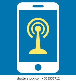 Smartphone Radio Control vector icon. Style is bicolor flat symbol, yellow and white colors, rounded angles, blue background.