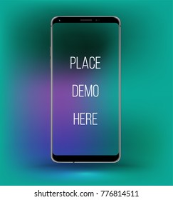 Smartphone railistic mockup transparent screen easy place demo on screen. Vector illustration.