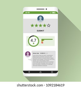 Smartphone and rating of mobile app on its screen. Flat design illustration