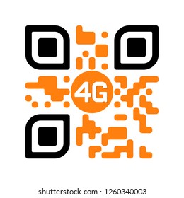 Smartphone readable QR code with 4G yellow icon. Vector illustration