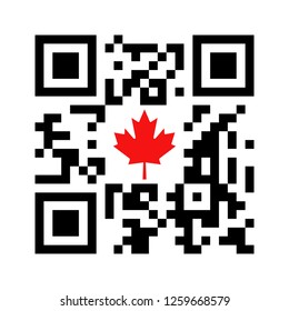 Smartphone readable QR code with Canadian maple leaf icon. Vector illustration