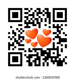 Smartphone legível QR código feliz Valentines Day com ícones do coração. Ilustração vetorial