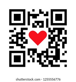 Smartphone readable QR code I love you with heart icon. Vector illustration