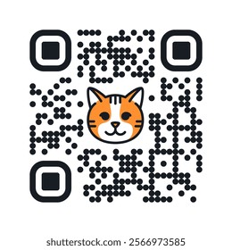 Smartphone readable QR code Meow with cat face icon. Vector illustration