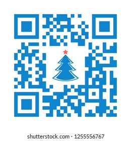 Smartphone Readable QR Code Merry Christmas With Xmas Tree Icon. Vector Illustration