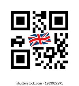 Smartphone readable QR code with UK flag icon. Vector illustration