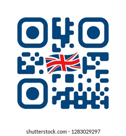 Smartphone readable QR code with UK flag icon. Vector illustration