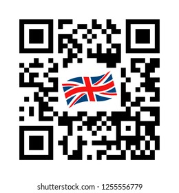 Smartphone readable QR code with United Kingdom flag icon. Vector illustration