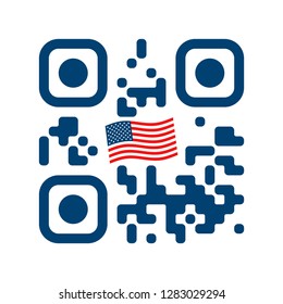 Smartphone readable QR code with USA flag icon. Vector illustration