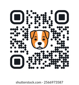 Smartphone readable QR code Woof with dog face icon. Vector illustration