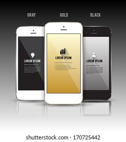 Smartphone with realistic gray gold black. Vector illustration. Can use for printing and website element.