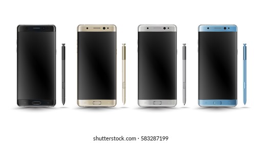 Smartphone realistic with pen set. Vector Illustration for mockup game application and website demo.