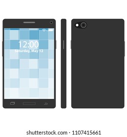 A smartphone, a realistic smartphone from three sides. Flat design, vector illustration, vector.