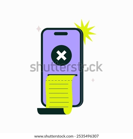 Smartphone With Receipt In Flat Vector Illustration Symbolizing Online Transaction, Payment, And Purchase Receipt, Isolated On White Background