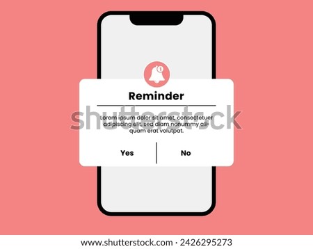 Smartphone received a reminder. Flat ui reminder vector template