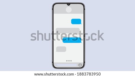 Smartphone recieve messages. Message bubbles. Text messages send and recieve. Messenger conversation blue and grey. SMS chat. Type sms message. Communication in social media network.