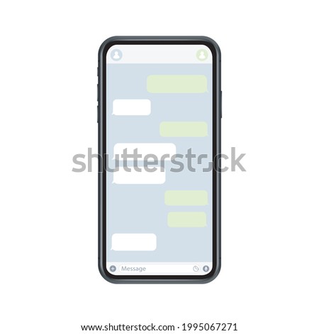Smartphone recieve messages. Message bubbles. Text messages send and recieve. SMS chat. Type sms message. Communication in social media network.