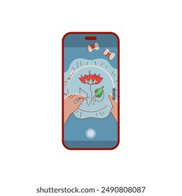 Smartphone with recording of embroidery process on screen