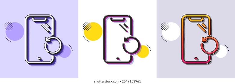 Smartphone recovery line icon. Halftone dotted pattern. Gradient icon with grain shadow. Phone backup sign. Mobile device symbol. Line smartphone recovery icon. Various designs. Vector
